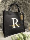 Jutetasche schwarz personalisiert Name Buchstabe GeschenkStil