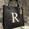Jutetasche schwarz personalisiert Name Buchstabe GeschenkStil