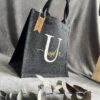 Jutetasche schwarz personalisiert Name Buchstabe GeschenkStil