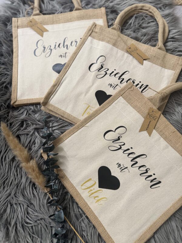Jutetasche mit Vorderfach, Wunschtext