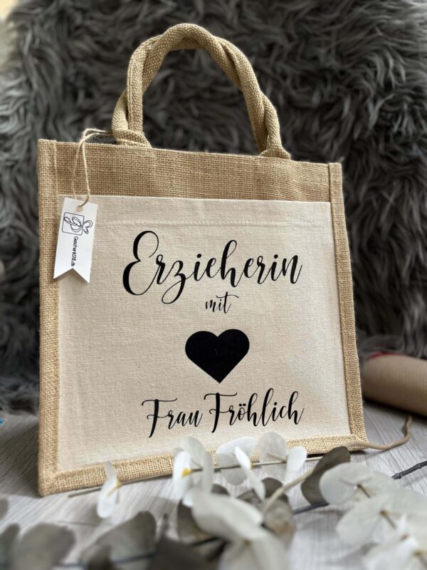 Jutetasche mit Vorderfach, Wunschtext – Bild 2