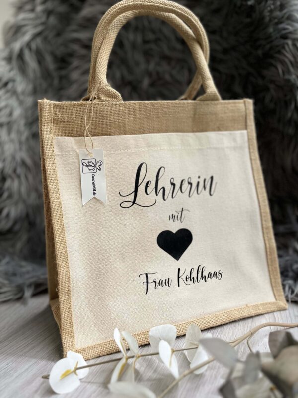 Jutetasche mit Vorderfach, Wunschtext – Bild 3