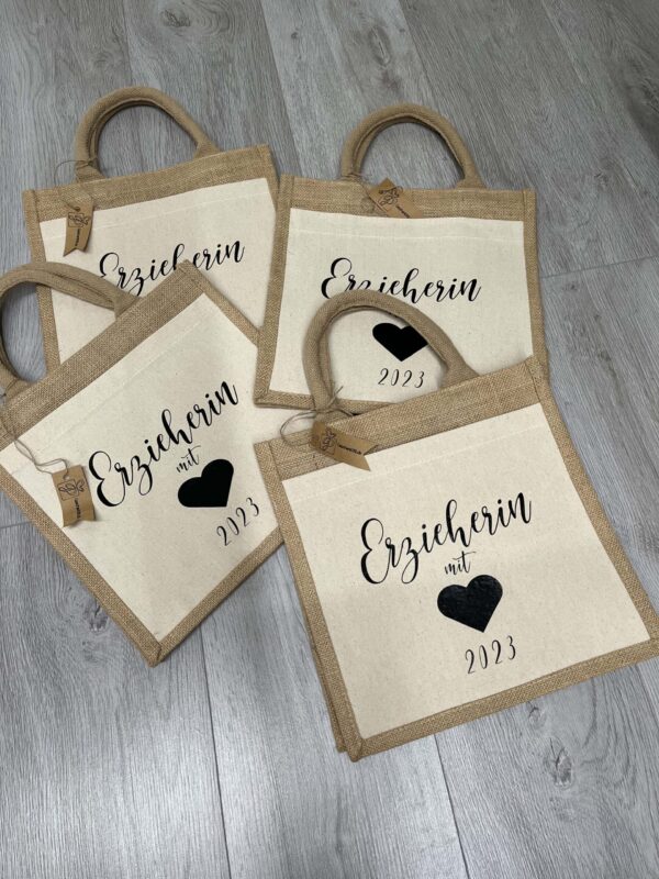 Jutetasche mit Vorderfach, Wunschtext – Bild 5